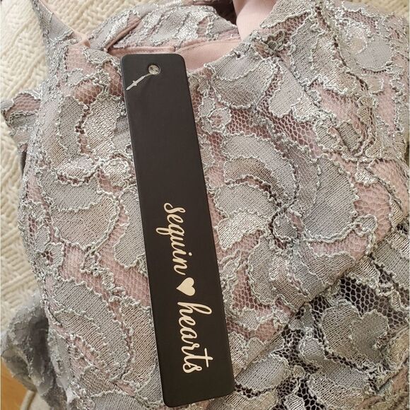 Sequin Hearts Illusion Waist Lace Fit/Flare Dress - Picture 11 of 13